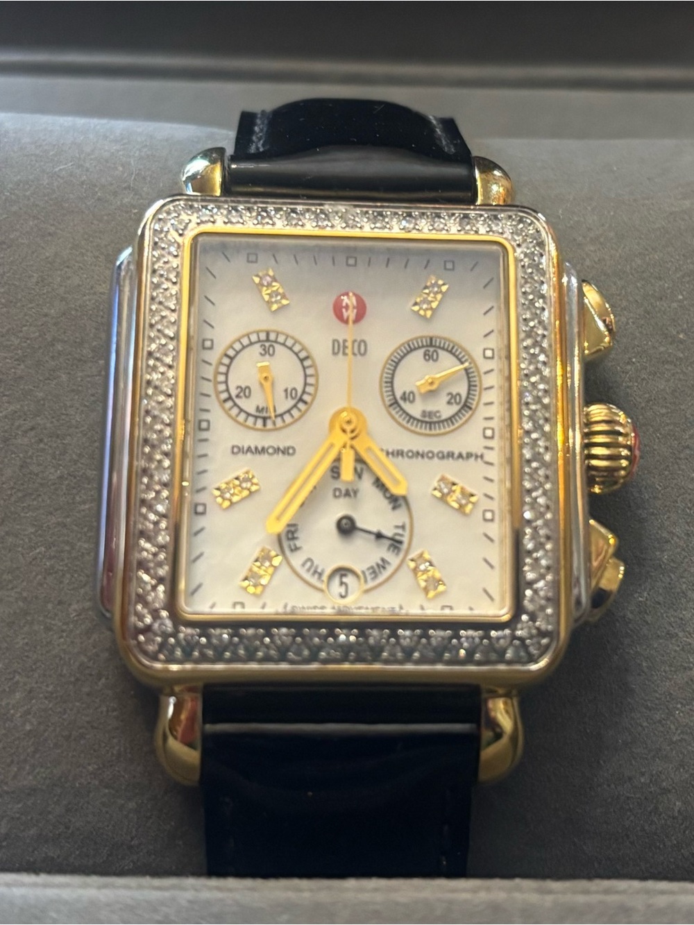 Michele Diamond Deco watch with 2 bands